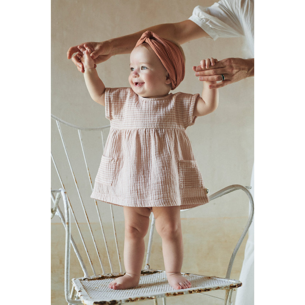 Gauze Stripe Baby Dress | Terracotta