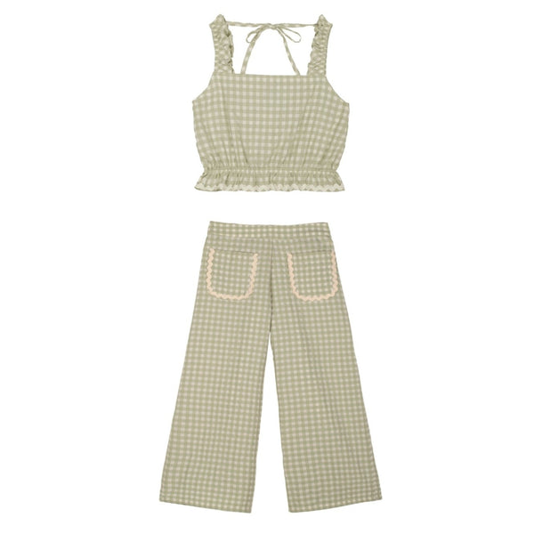 Pauline Vichy Crop Top With Pant Set | Green