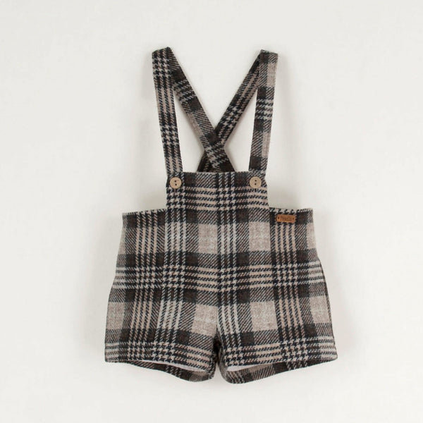 Dungarees With Crossover Straps | Brown Plaid