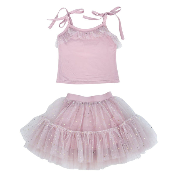 Dolly Cotton Top With Stars & Moon Tulle Tutu Set | Balle Pink