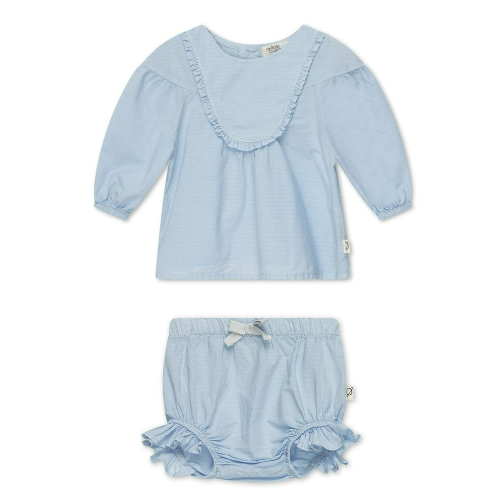 Poplin Ballon Sleeve Baby Blouse With Baby Bloomers Set | Blue