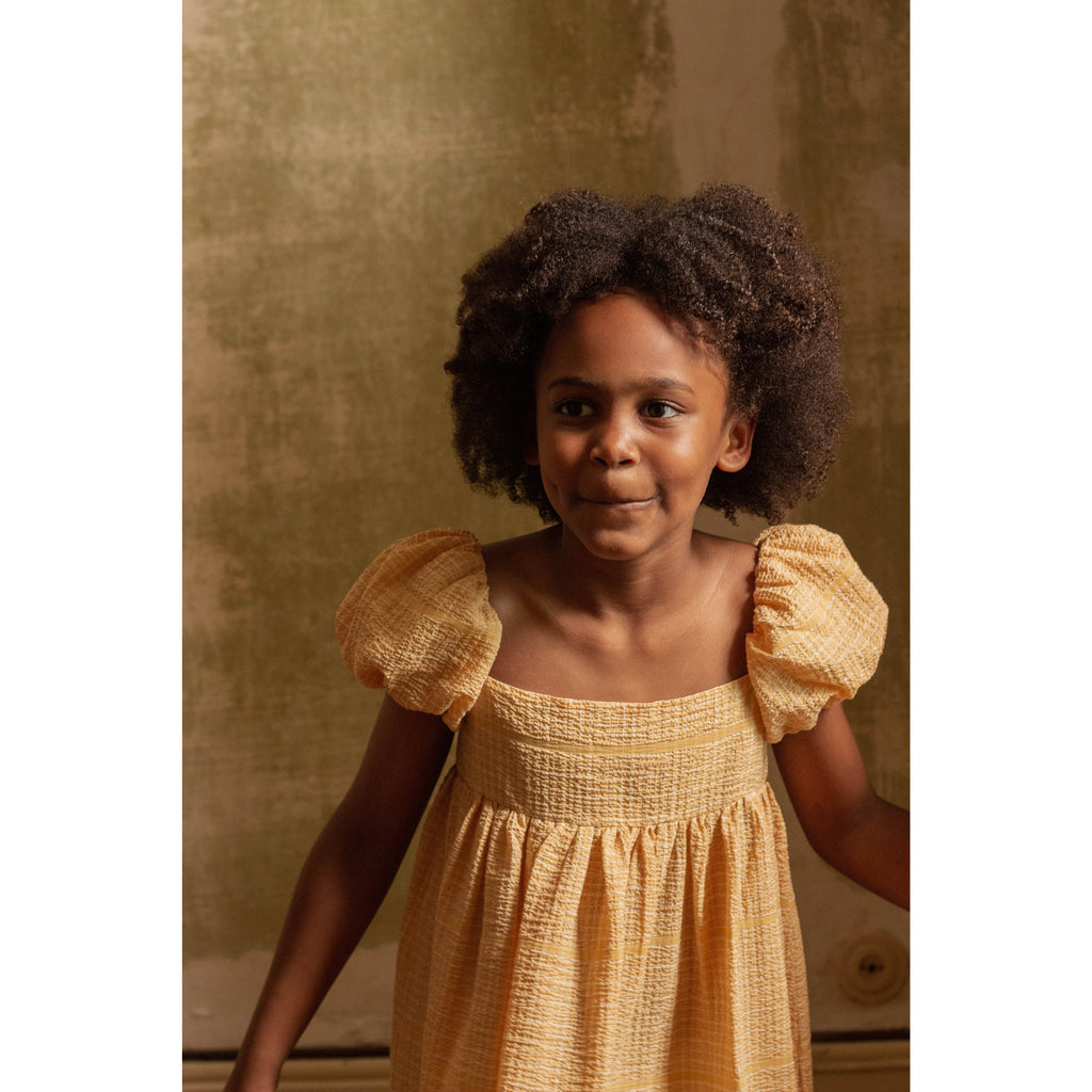 Amina Dress | Biscuit Seersucker – Little Pinwheels