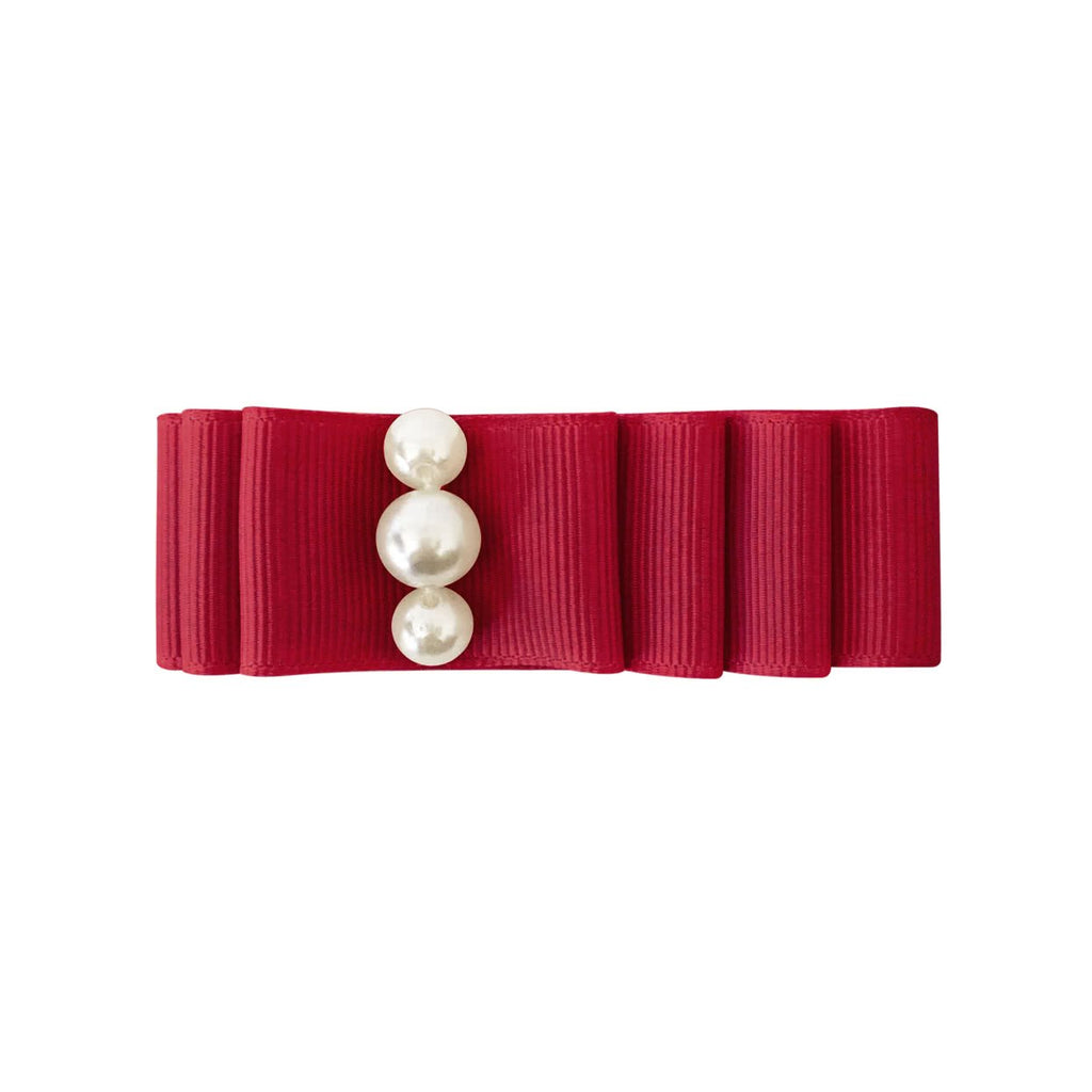 Layered Hair Bow Alligator Clip Pearl | Scarlet