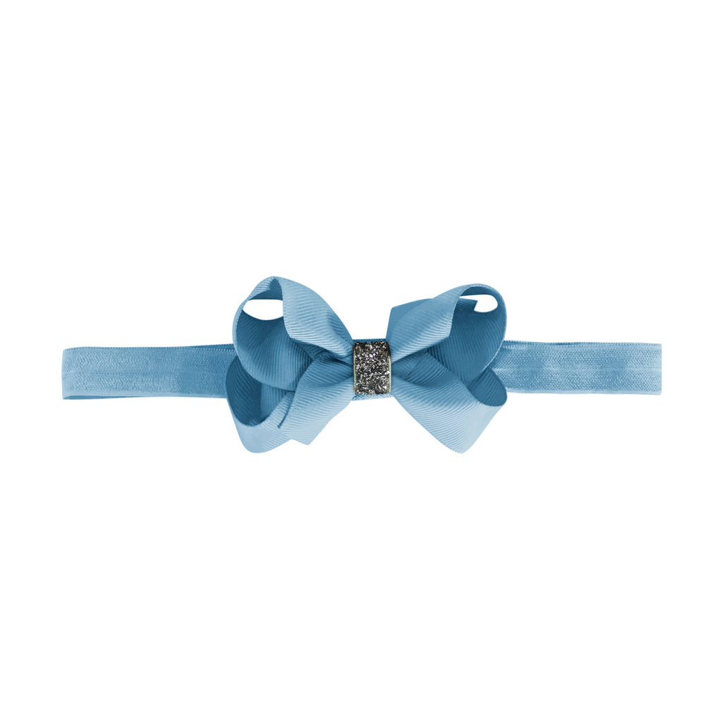 Medium Boutique Bow Elastic Hairband | French Blue Glitter