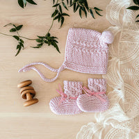Merino Wool Bonnet & Booties | Pink