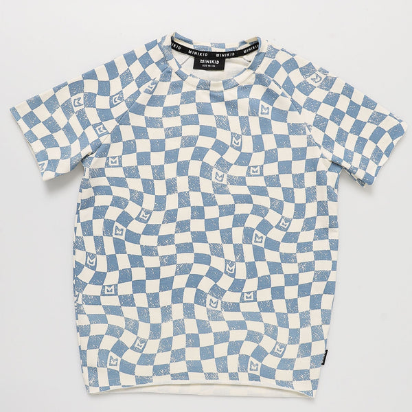 Checkered T-Shirt Dress | Cream & Blue