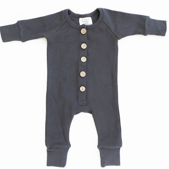 Ribbed Button Romper | Charcoal