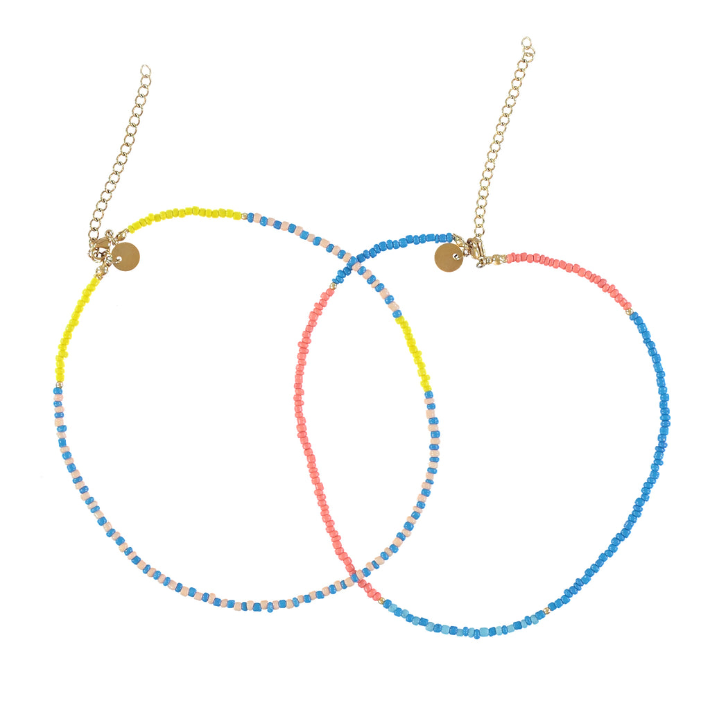 Two Necklaces | Multicolor Blues & Pinks Glass Beads