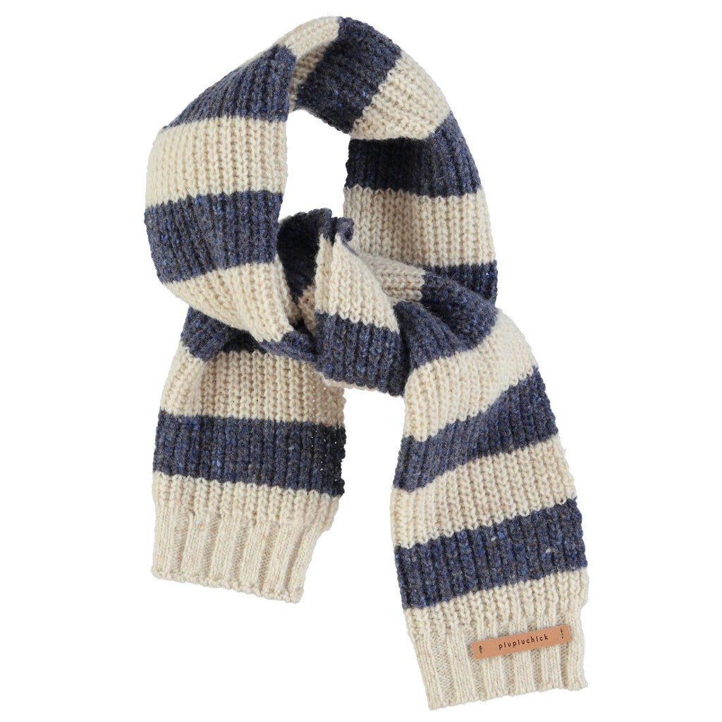 Knitted Scarf | Ecru & Blue Stripes