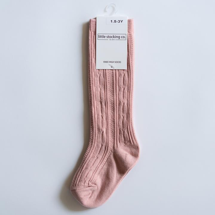 Cable Knit Knee Highs | Blush