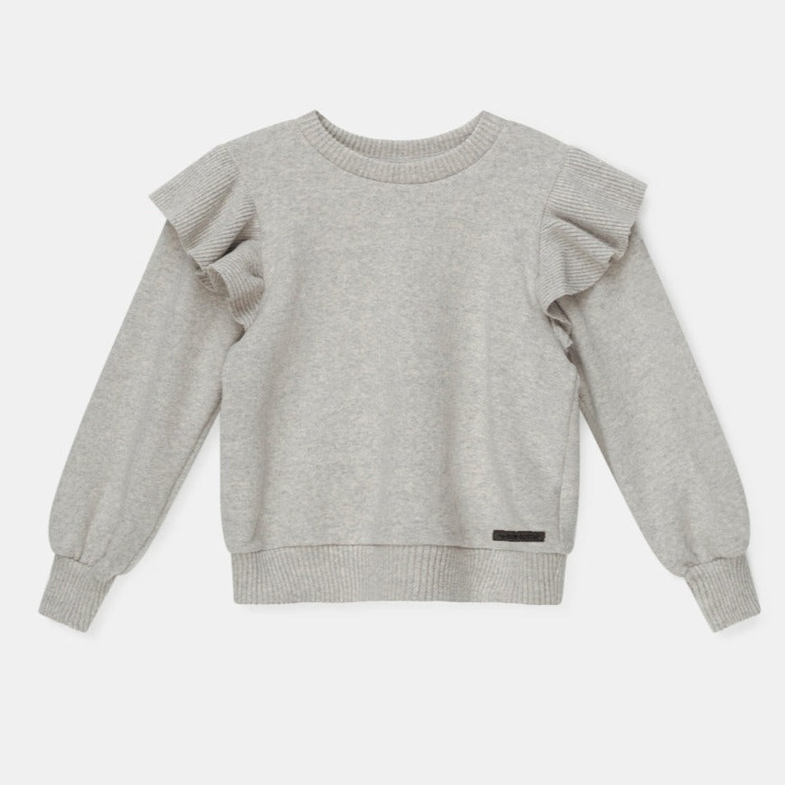Organic Knit Ruffle Sweater | Light Grey