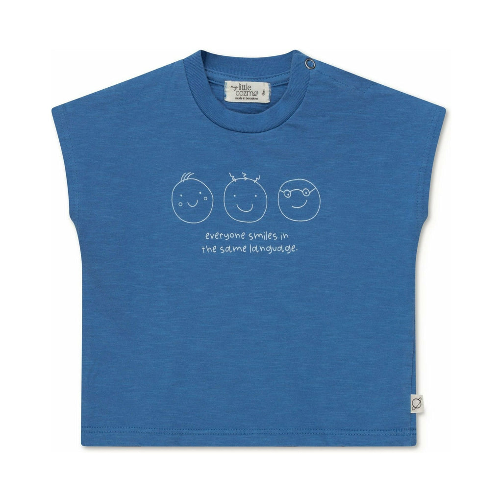 Print Slub Baby T-shirt Smiles | Blue