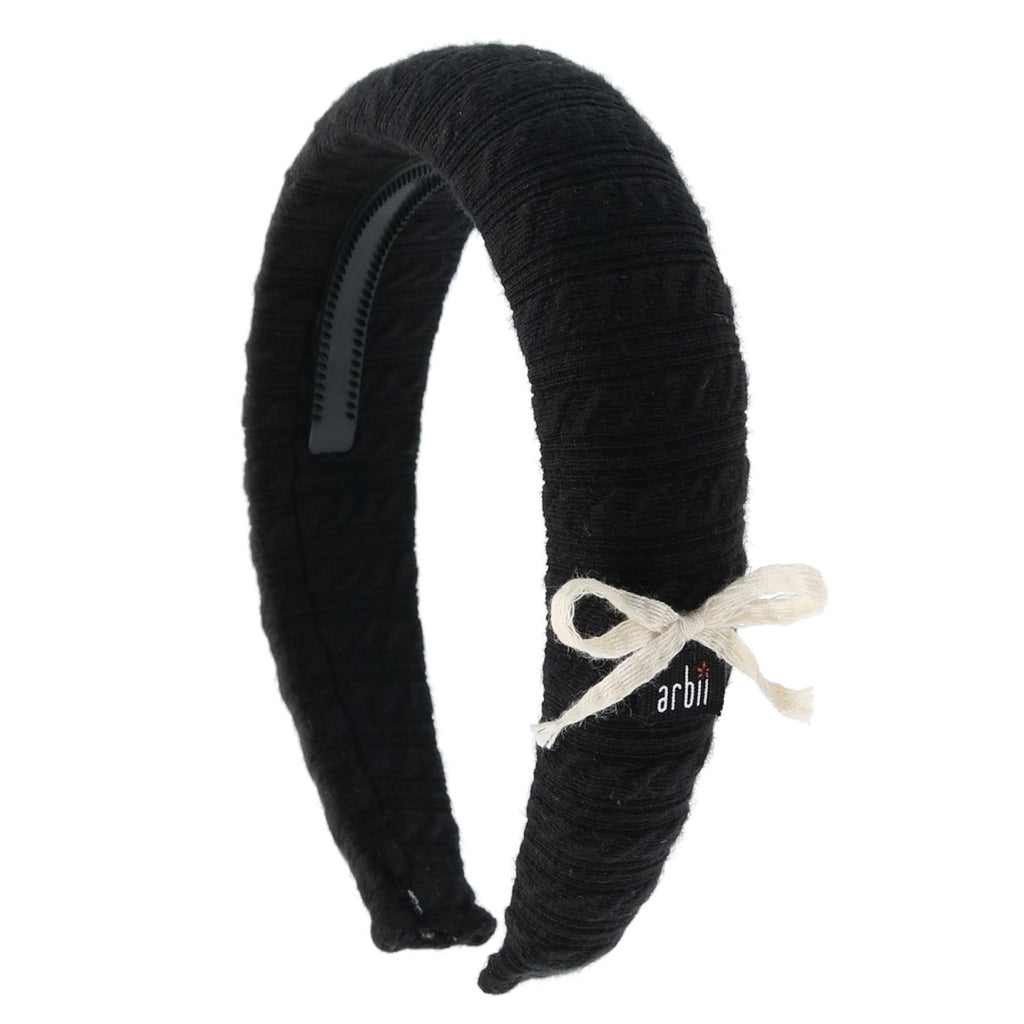 Cable Knit Headband With Bow Detail | Black