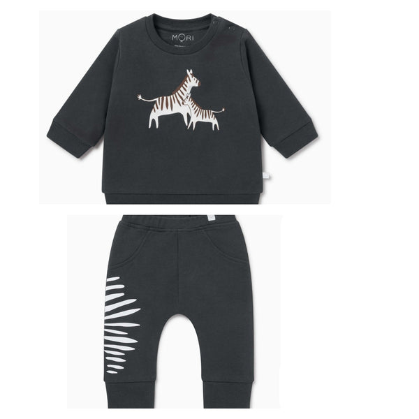 Sweatshirt With Stripe Joggers Set | Dark Grey Zebra