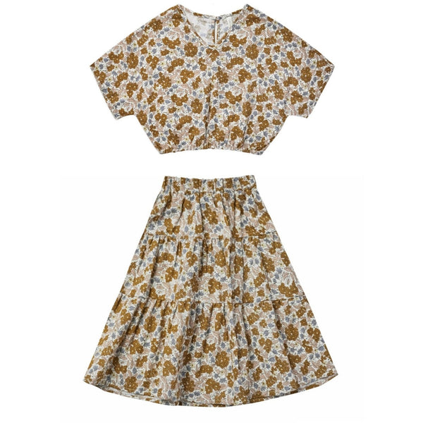 Lily Blouse with Tiered Midi Skirt Set | Gardenia