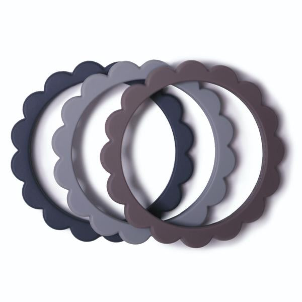 Flower Teething Bracelet 3-Pack | Steel, Dove Gray & Stone