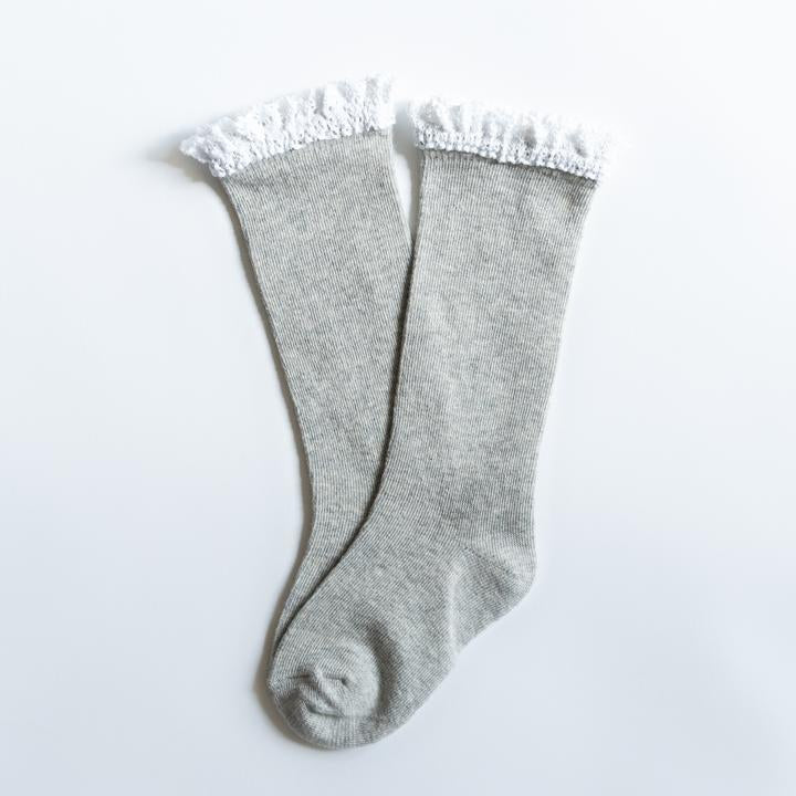 Lace Top Knee Highs | Gray & White