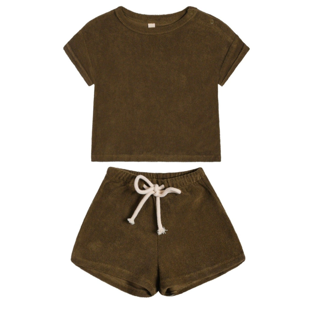 Terry Boxy T-Shirt With Shorts Set | Olive