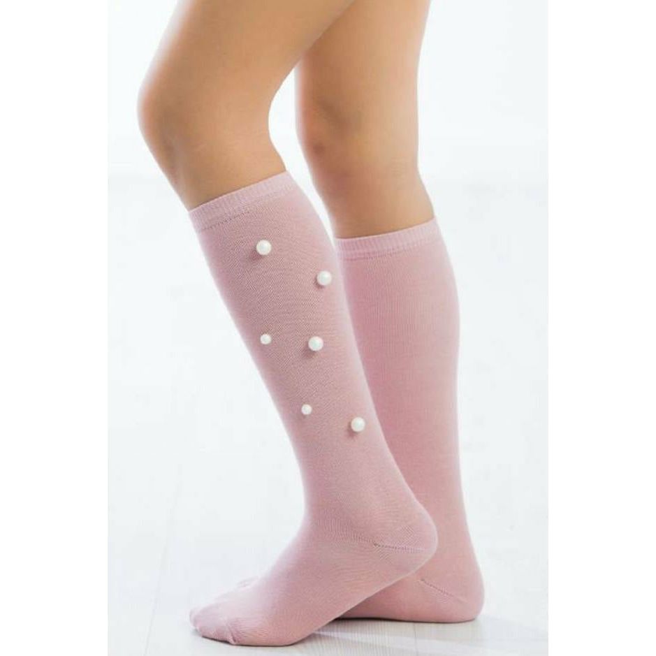 Kneesocks With Pearls | Old Pink