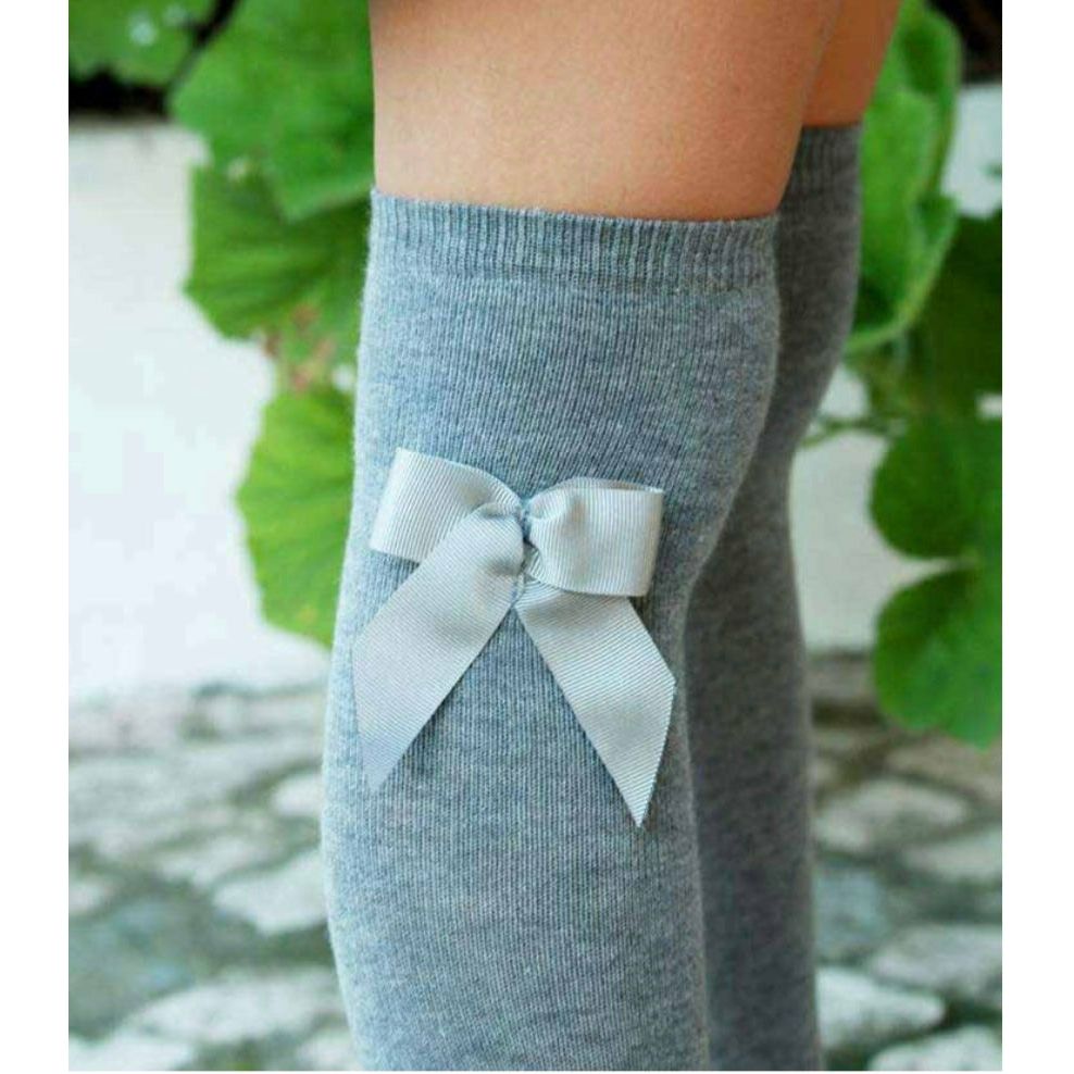 High Socks With Grosgrain Bow | Grey