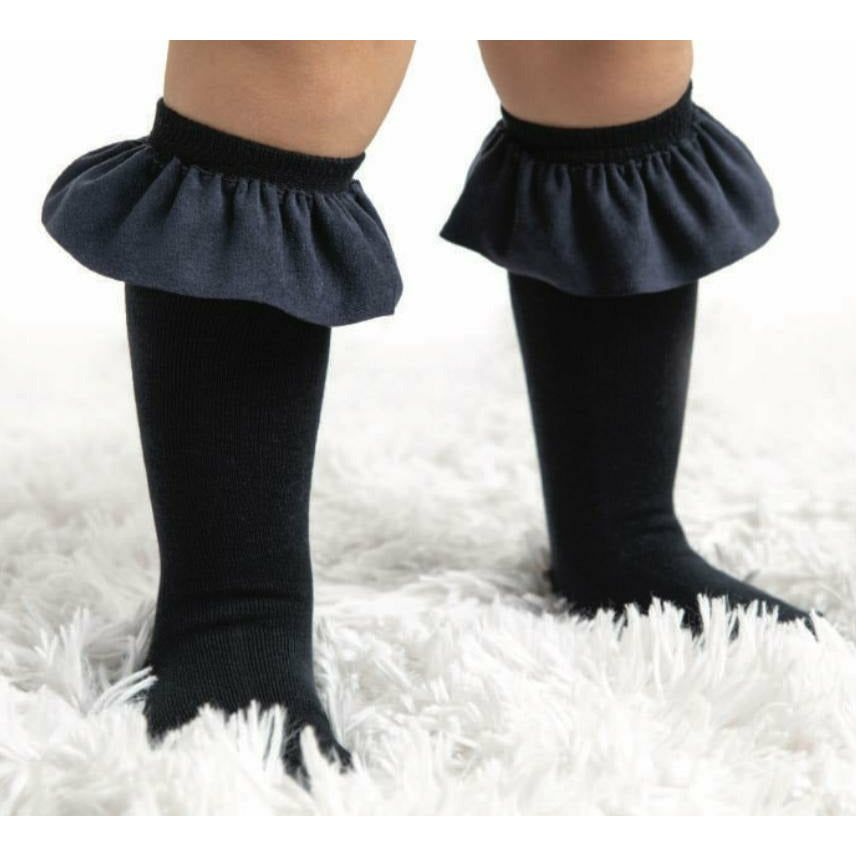 Kneesocks With Suede Shirr | Navy Blue