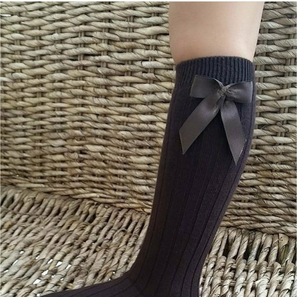 High Socks With Grosgrain Bow | Black