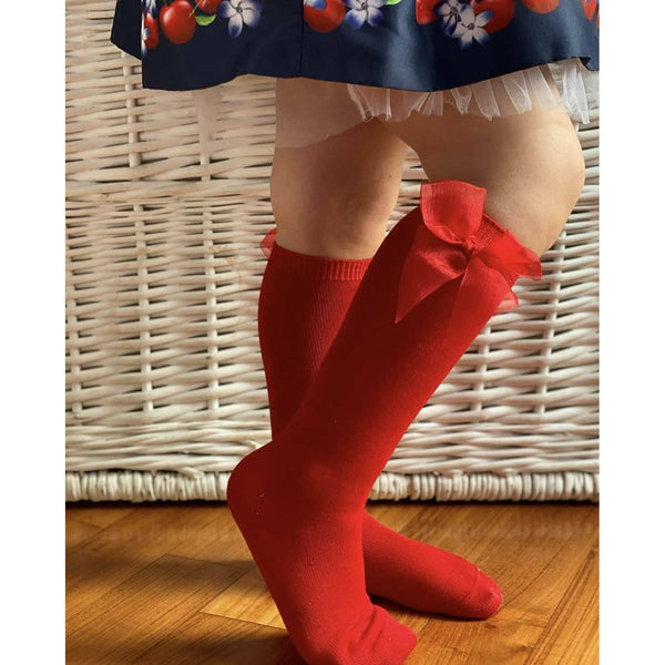 Knee High Socks With Organza Bow | Red