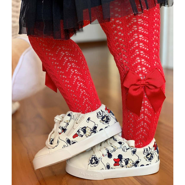 Openwork Bow Tights | Red