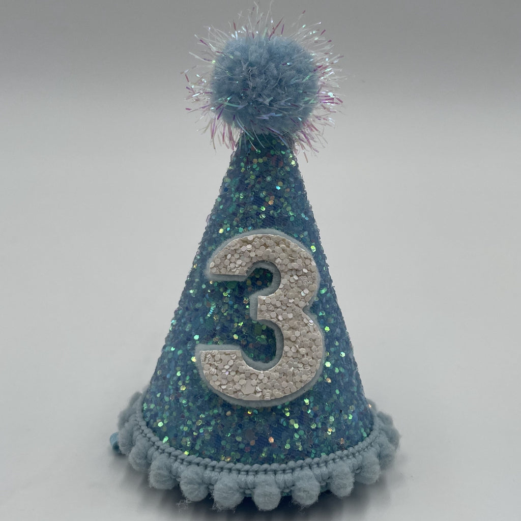 Blue Birthday Tinsel Pom - 3 Years