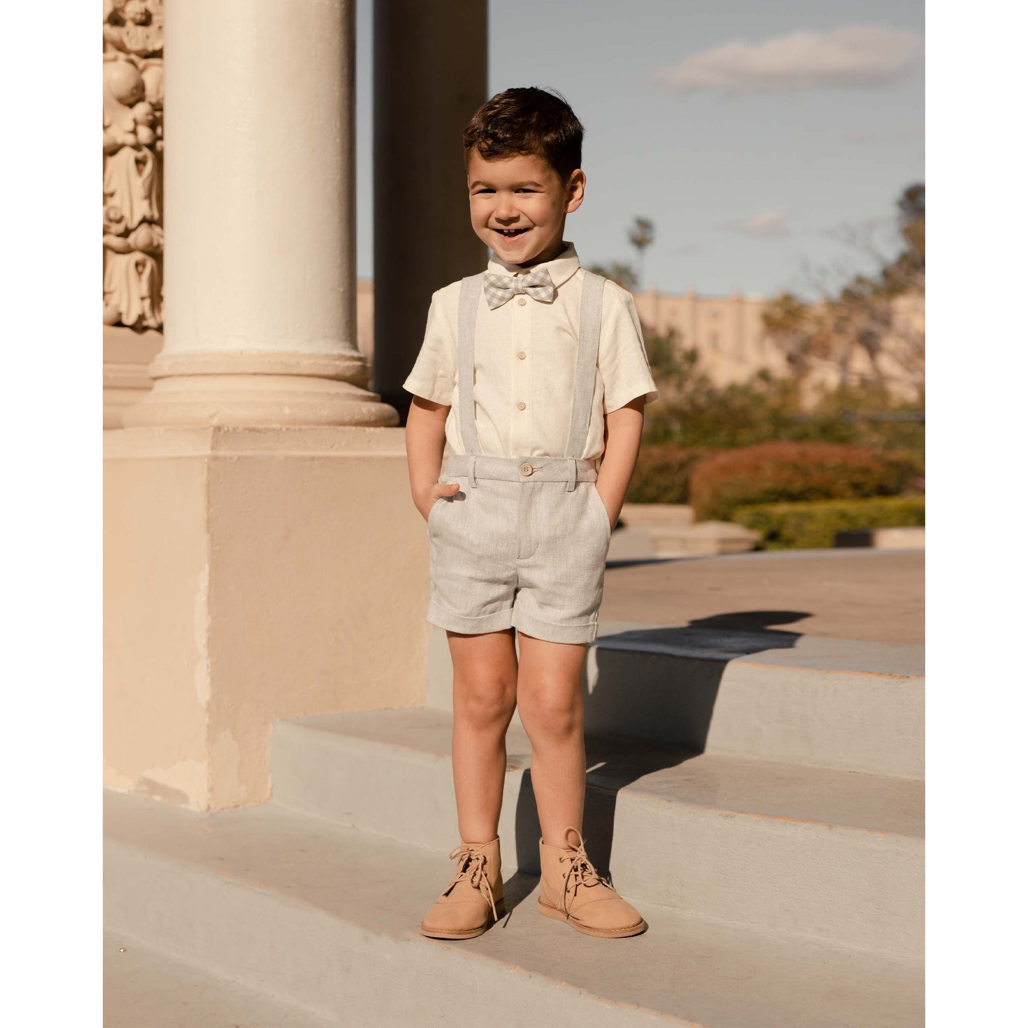 Winnie Gingham Set in Dusty Blue/Off White