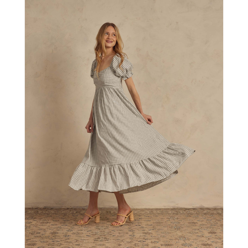 Mom Chloe Dress | Dusty Blue Gingham