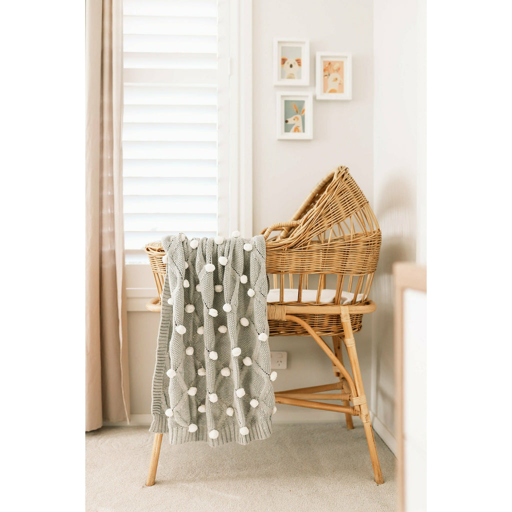 Pom Pom Stroller Blanket | Grey Ivory