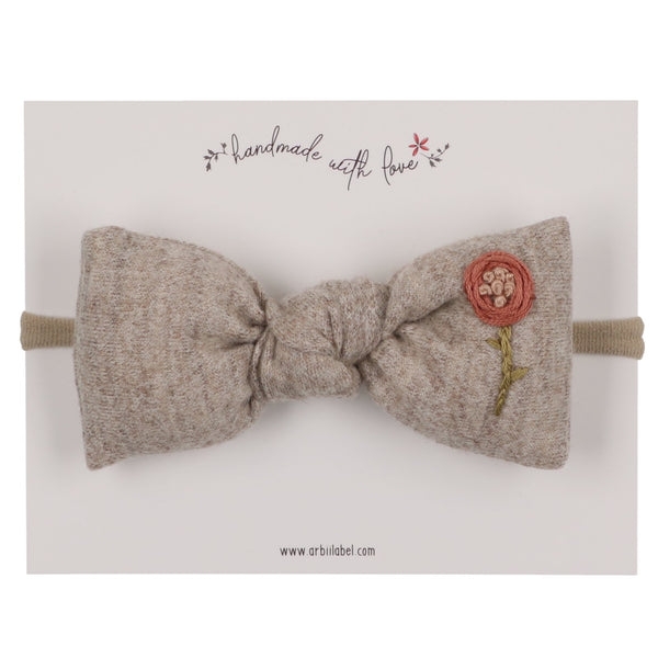 Puffed Bow With Embroidered Rosette