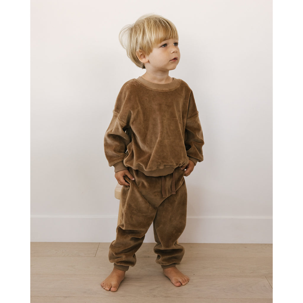 Velour Relaxed Sweatshirt With Sweatpant Set | Cocoa