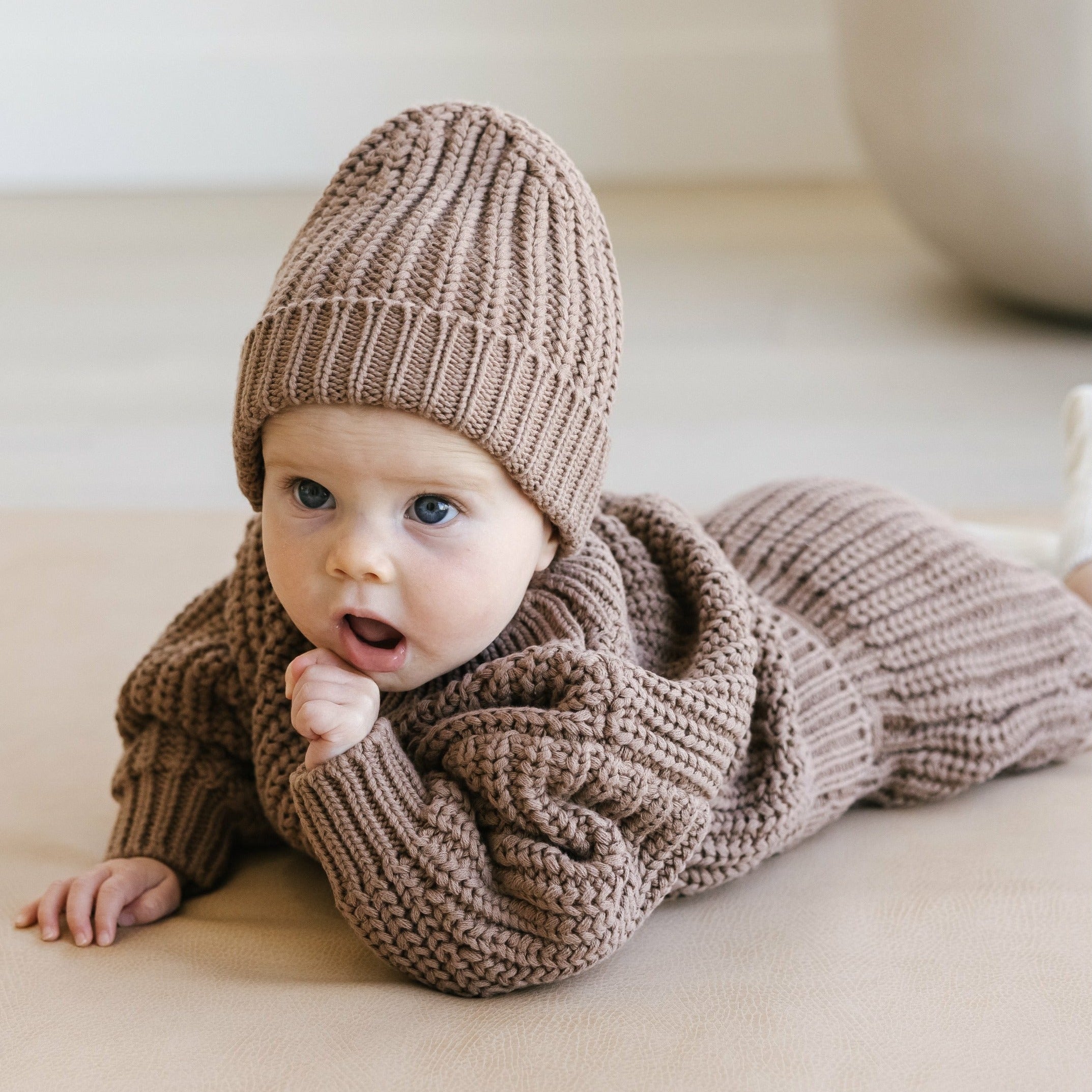 Chunky Knit Sweater With Tie Bloomer Set Pecan – Little Pinwheels
