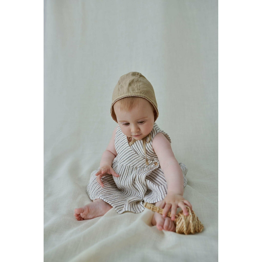 Baby Bonnet Linen Lace | Sand
