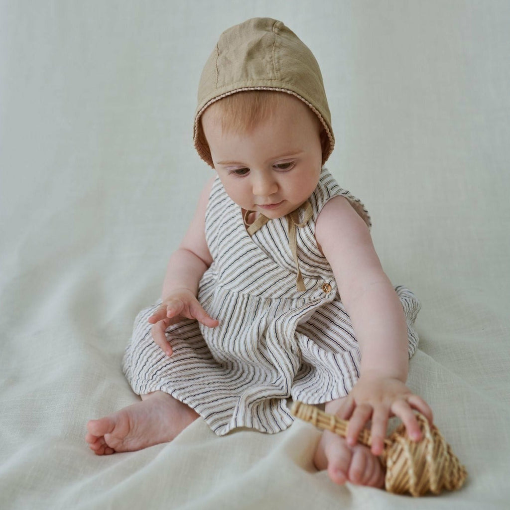 Gauze Stripes Wrap Baby With Bloomers | Ivory