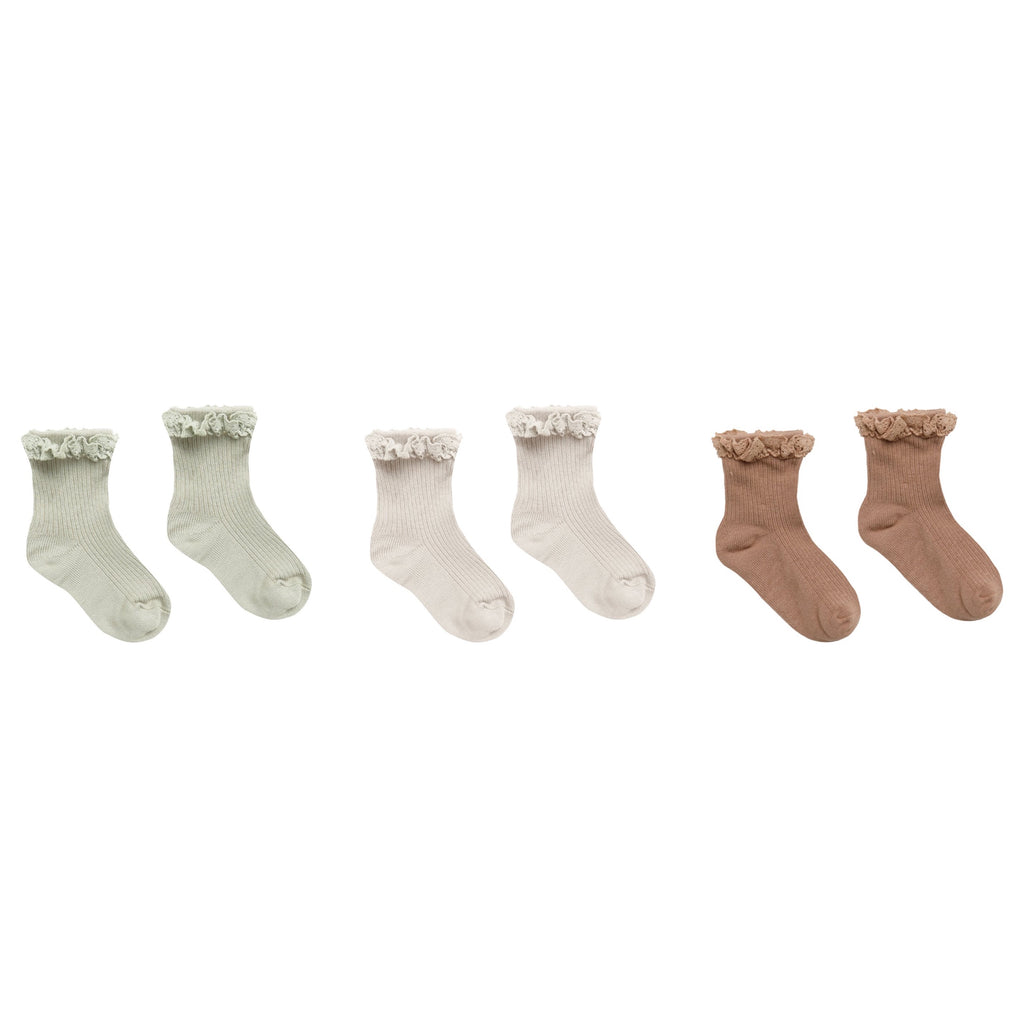 Lace Trim Socks Set of 3 | Sage, Shell & Terracotta