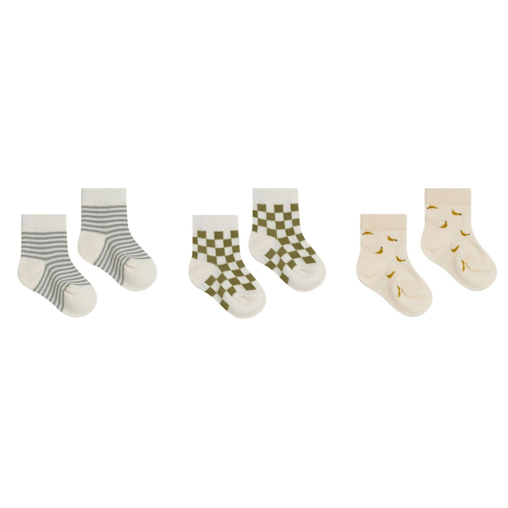 Printed Socks | Pool Stripe, Olive Check, Bananas