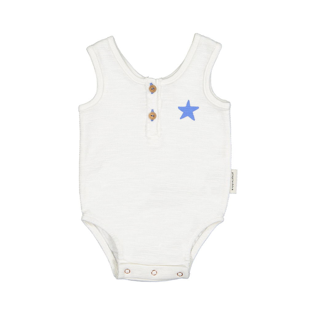 Baby Sleeveless Body | Off White With Star Print
