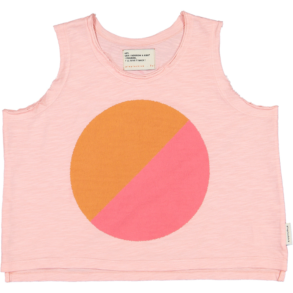 Sleeveless T-shirt | Pink With Multicolor Circle Print