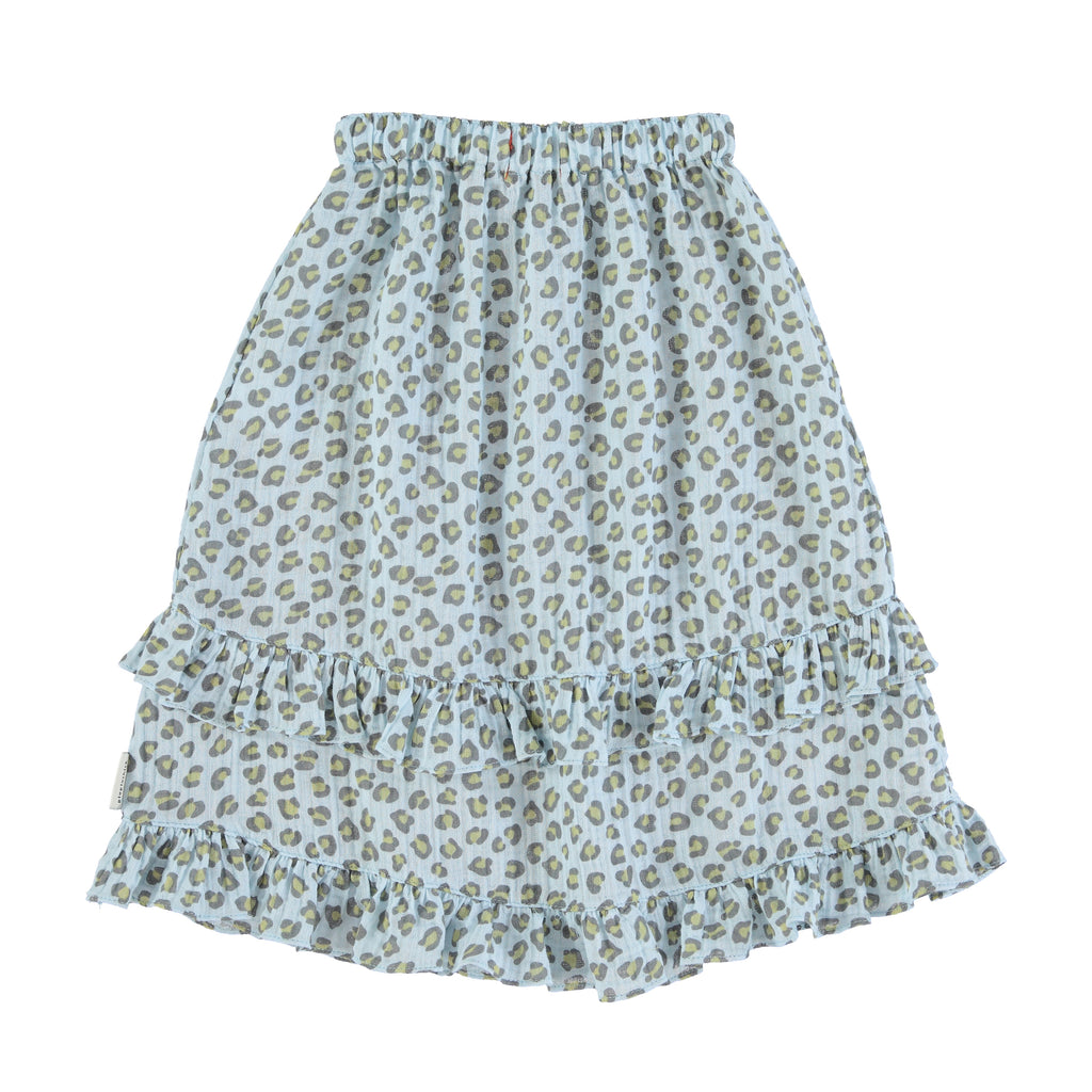 Long Skirt With Ruffles | Light Blue With Animal Print
