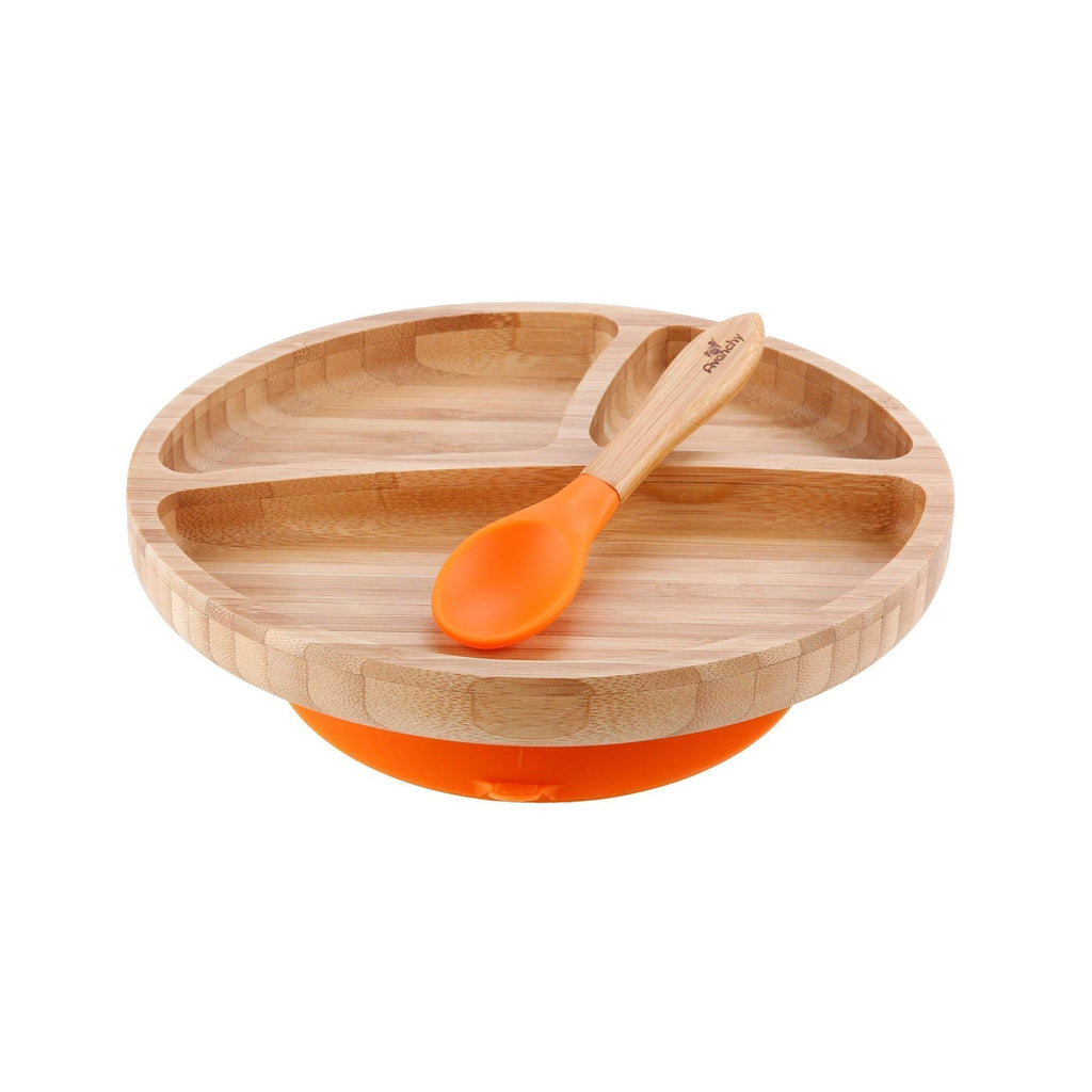 Bamboo Suction Toddler Plate + Spoon | Orange