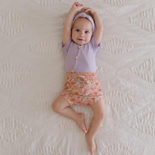 Lilac Bodysuit With Wildflowers Shorties Set