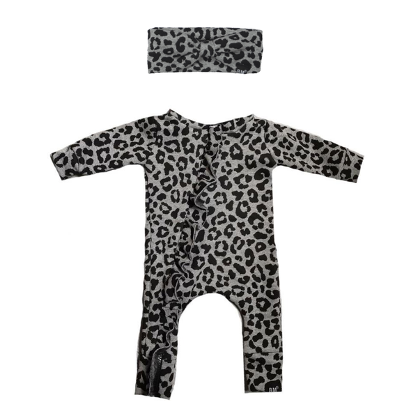Panter Grey Ruffle Onesie With Hairbow