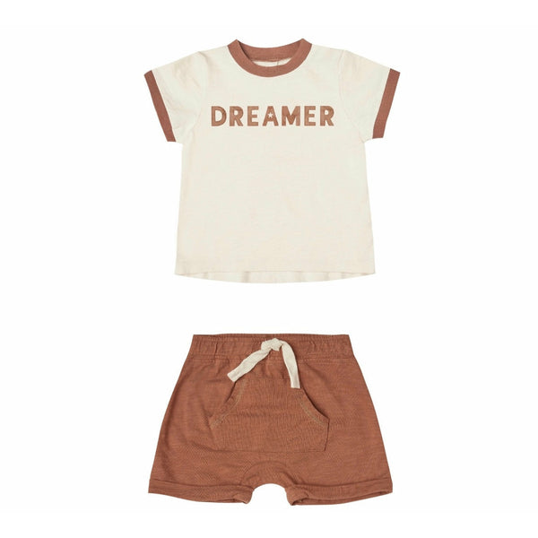 Dreamer Ringer With Front Pouch Short Set | Natural Amber