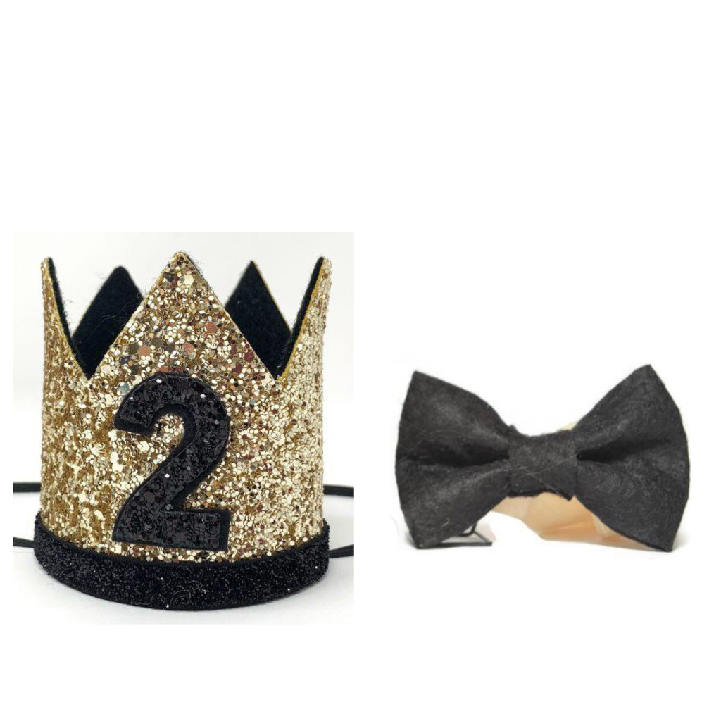 Birthday Crown & Bow Ties | Gold & Black | 2