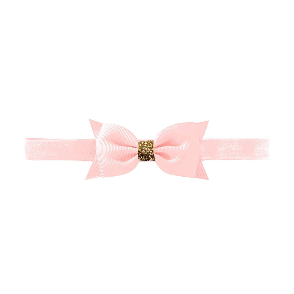 Baby's First Christmas Double Bowtie Bow Elastic Hairband | Powder Pink Gold