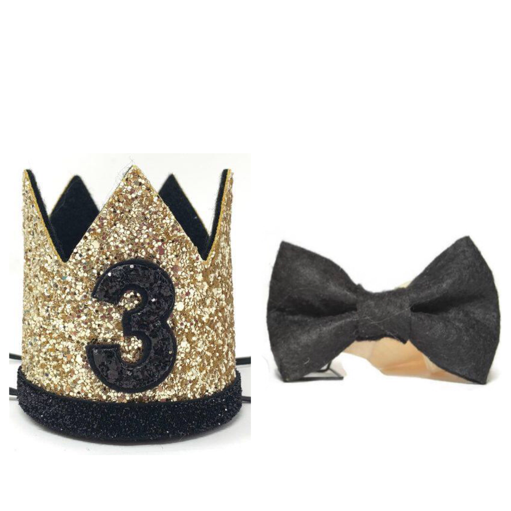 Birthday Crown & Bow Ties | Gold & Black | 3