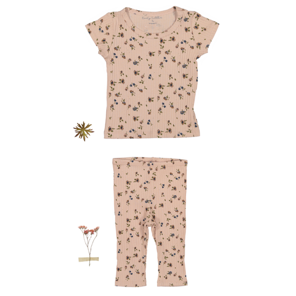 The Sea Rose Floral Blush Short Sleeve Tee With  Legging Set